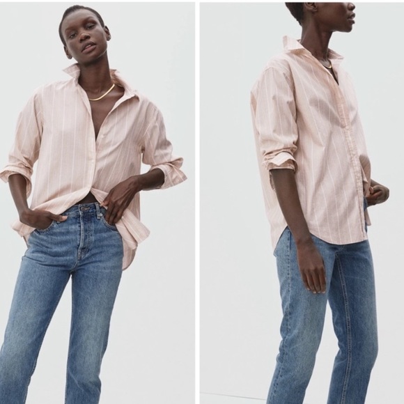 Everlane Tops - NWOT Everlane The Silky Striped Organic Cotton Relaxed Shirt in Beige